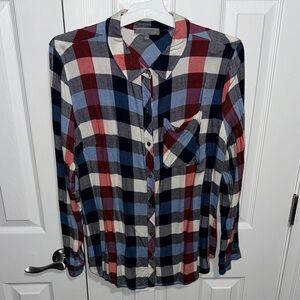 BE COOL Plaid Button-Down Shirt in Red, Blue, and White